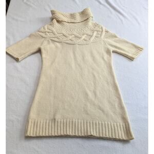 Theory‎ Dress Small Turtleneck Short Sleeve Sweater Ivory Wool Cashmere Mini